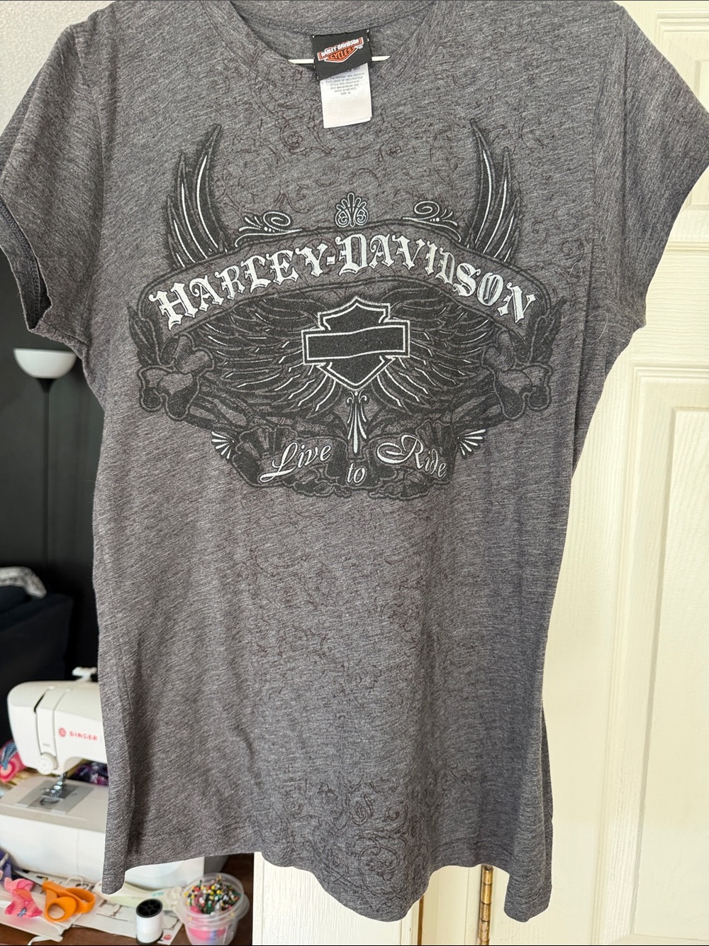 Harley-Davidson Charcoal Gray Graphic Tee with Winged Emblem